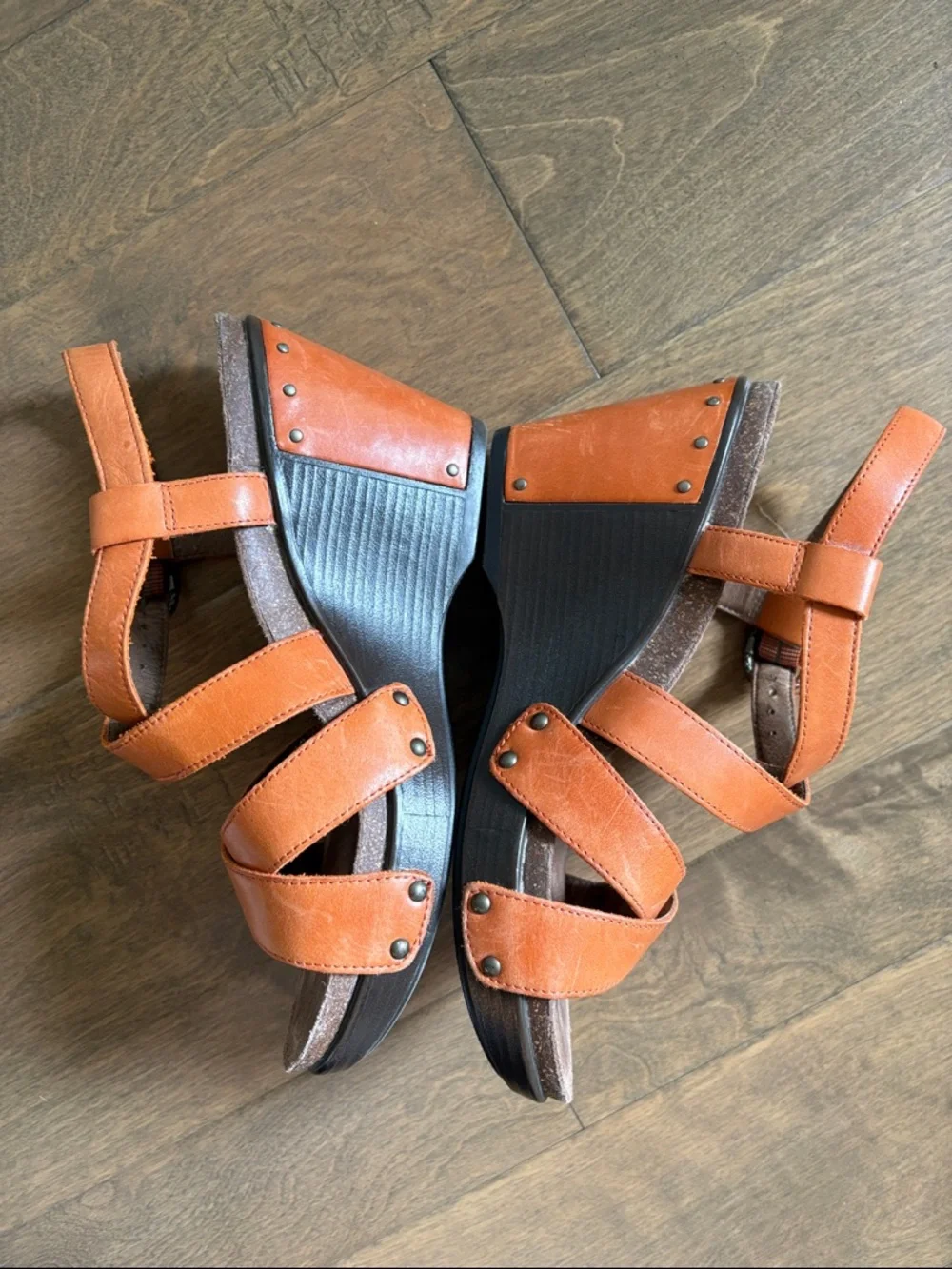 Dansko Frida Orange Leather Strappy Wedge Sandals size EU 38